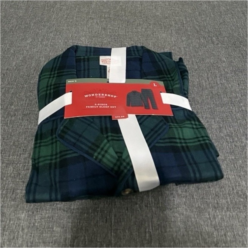 Wondershop Flannel Cotton Blue Green Plaid Pajama Set Collared Button Mens L